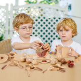 WHOHOLL Wooden Play Food, Toddler Cutting Play Food Sets for Kids Kitchen, Velcro Fake Food Fruit Toys for Pretend Play Kitchen, Montessori Toy Kitchen Accessories for Girls Boys Gifts WHOHOLL