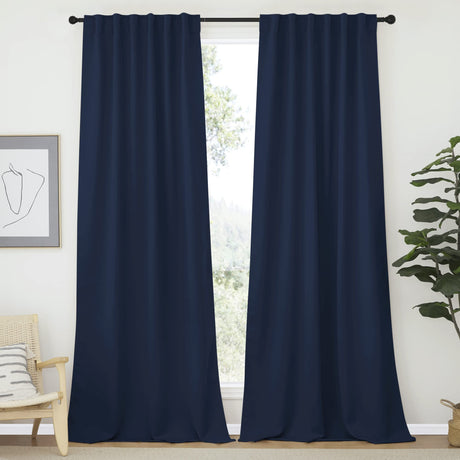 NICETOWN Window Treatment Blackout Curtains - (Navy Color) 52 inches W by 108 inches L Each Panel, Set of 2 Panels, Blackout Drape Panels for Nursery NICETOWN