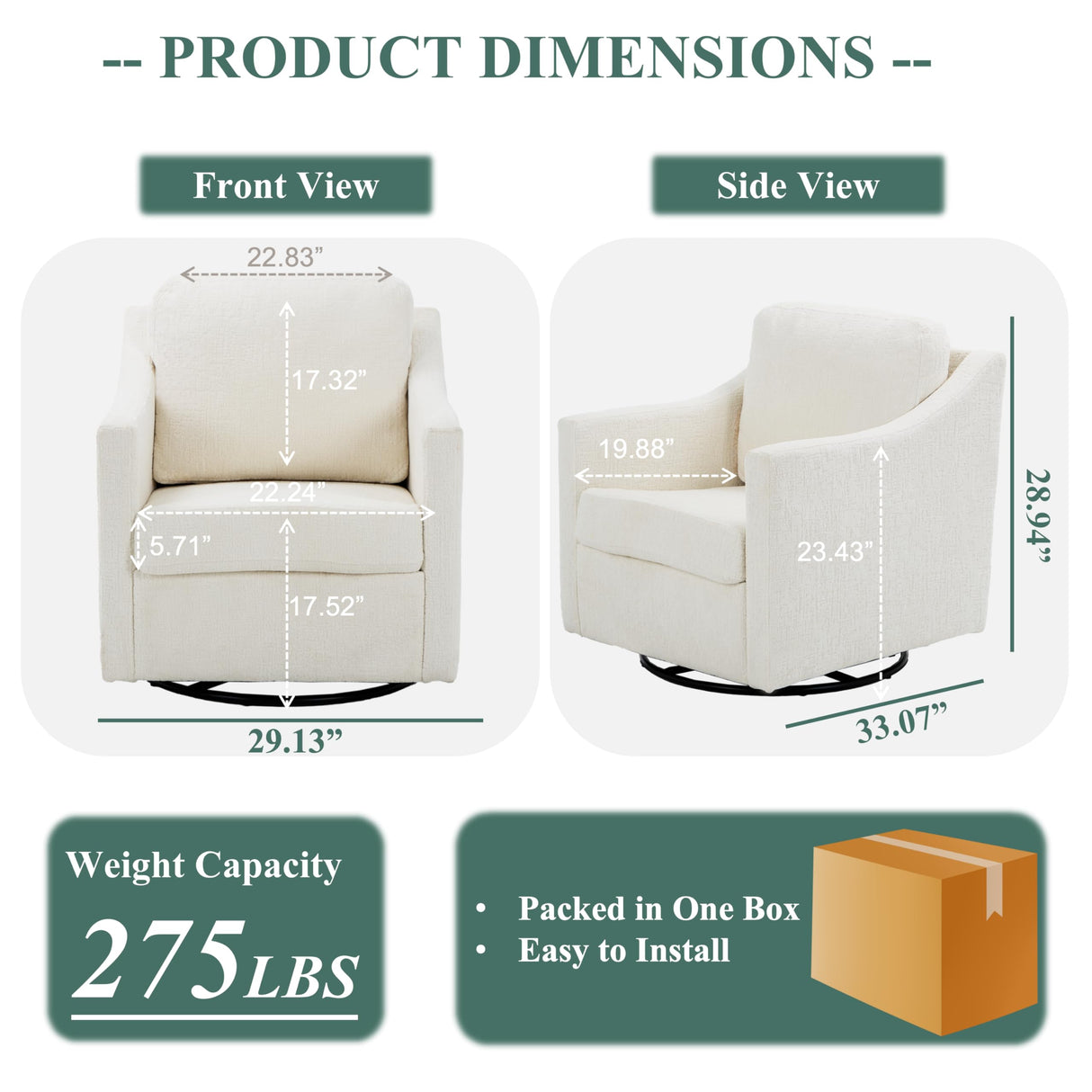 COLAMY Swivel Accent Chair, 360° Rotation Chenille Fabric Upholstered Leisure Armchair with Lumbar Pillow for Living Room Bedroom Home and Office, Beige COLAMY