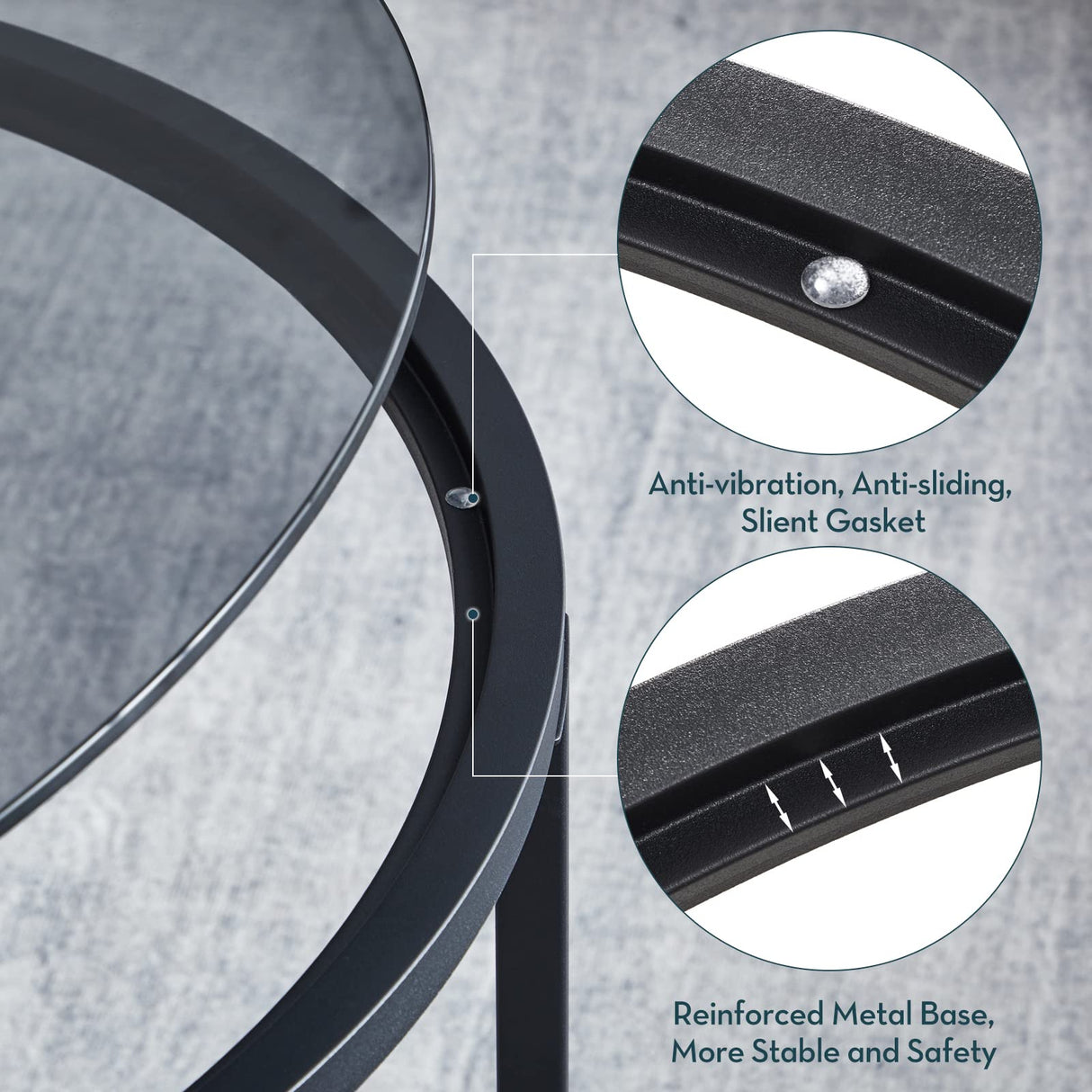 SAYGOER Round Coffee Table Glass Coffee Tables for Small Space Simple Modern Center Table for Living Room Home Office, Sofa Side Table with Metal Steel Frame, Easy Assembly, Gray Black SAYGOER