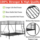 FUSVZ Metal Full XL Over Queen Bunk Beds for Adults, Heavy-Duty Bunk Bed Full XL Over Queen Size with Ladder for Kids Boys Girls Teens, Convertible to 2 separate beds, Weight capacity: 600 lbs (Black) FUSVZ