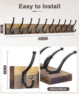 Optish 16.2" Wooden Coat Rack Wall Mount, Rustic Coat Hooks Wall Mounted, 1 Pack Wall Coat Rack with Hanger for Hat, Clothes, Bags, Jacket. etc Optish