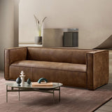 CHERS 83.3" Mid Century Modern Sofa, Luxury French Mixed Fabric Couch with Tight Back, Square Armrest Lounge Sofas for Living Room, Apartment, Bedroom, Office, Chestnut CHERS