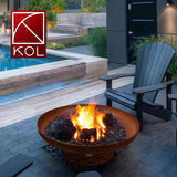 KOL 35" Dia. Heavy-Duty Fire Pit - Pre-Rusted Corten Steel Round Firepit Large Fire Bowl with Stand - Weathering Steel Wood Burning Fireplaces for Outside Backyard Deck Party Bonfire KOL