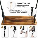 Premkid Carbonized Hanging Wooden Swing, Swing Seat 24"x 8"x 1.2", Tree Swing for Adults Kids with 500lbs Load, Adjustable Climbing Rope Plus Tree Straps 116 inch, Outdoor Indoor Room Wood Swing Set Premkid