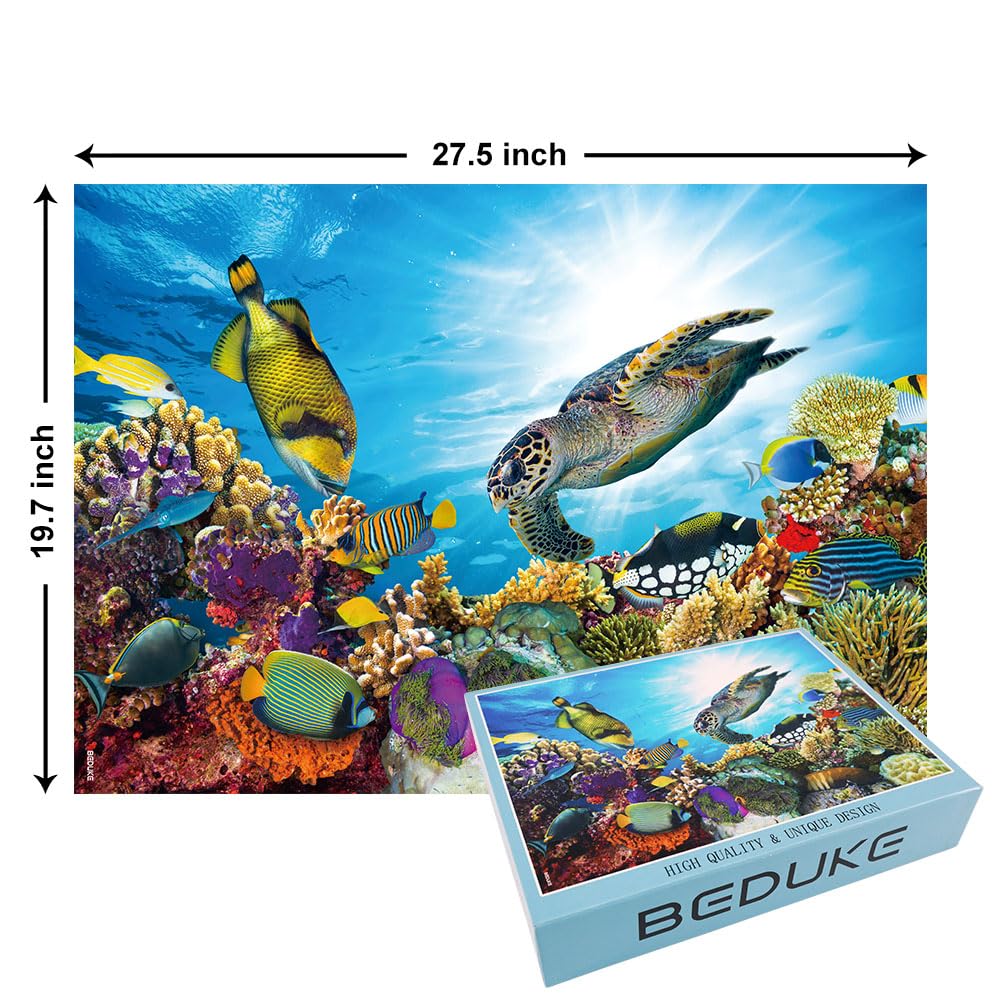 BEDUKE Jigsaw Puzzles for Adults 1000 Pieces Ocean Animals Thick Sturdy Cardboard Precise Interlocking 1000 Piece Puzzle Age 14+ Family Game BEDUKE