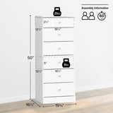 Prepac Astrid Simplistic 6-Drawer Tall Dresser for Bedroom, Functional Chest of Drawers with Acrylic Knobs, 16.5"D x 19.75"W x 50"H, White Prepac