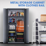 DNA MOTORING Metal Storage Cabinet, 72" Storage Wardrobe with Lock and Hanging Rod, Locking Cabinet Heavy Duty Utility Cabinet with 4 Shelves for Garage,Office,Home,Gym, Gray, TOOLS-00633-GY-GY DNA MOTORING