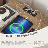 Giantex Record Player Stand with Charging Station, Turntable Stand with Storage Cabinet, Record Player Shelf with Metal Legs, Vinyl Record Storage up to 150 Albums for Living Room, Bedroom (Natural) Giantex