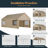 Shintenchi Carport 12' x 20' Heavy Duty Portable Garage, Car Port Canopy with Side-Opening Removable Door & Roll-Up Windows, Car Canopy for Truck,Car,Boat,Motorcycle,Khaki Shintenchi