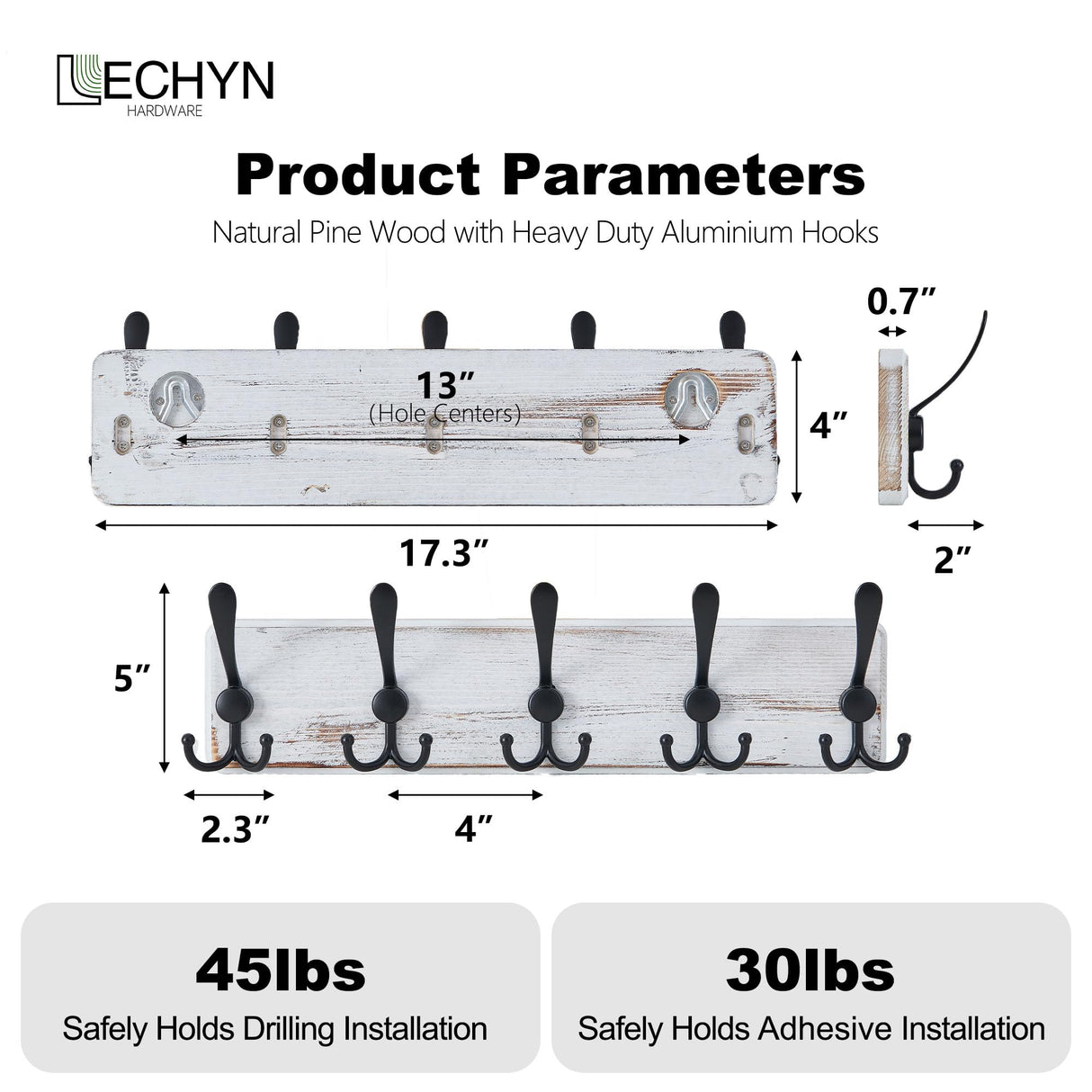 LECHYN Rustic Wooden Coat Rack Wall Mount with 5 Hooks, Farmhouse Wood Coat Hanger Wall Mount Heavy Duty for Hanging Jacket Coat (White) LECHYN