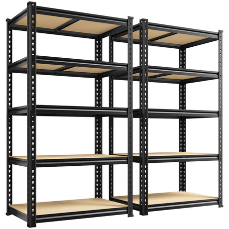 DurayLoly Set of 2 Storage Shelves 27.7"W Metal Shelving 2010LBS Garage Shelving Heavy Duty Garage Shelves Adjustable 5 Tier Metal Shelf for Pantry Kitchen Closet Basement Warehouse 11.9"D×27.7"W×60"H DurayLoly