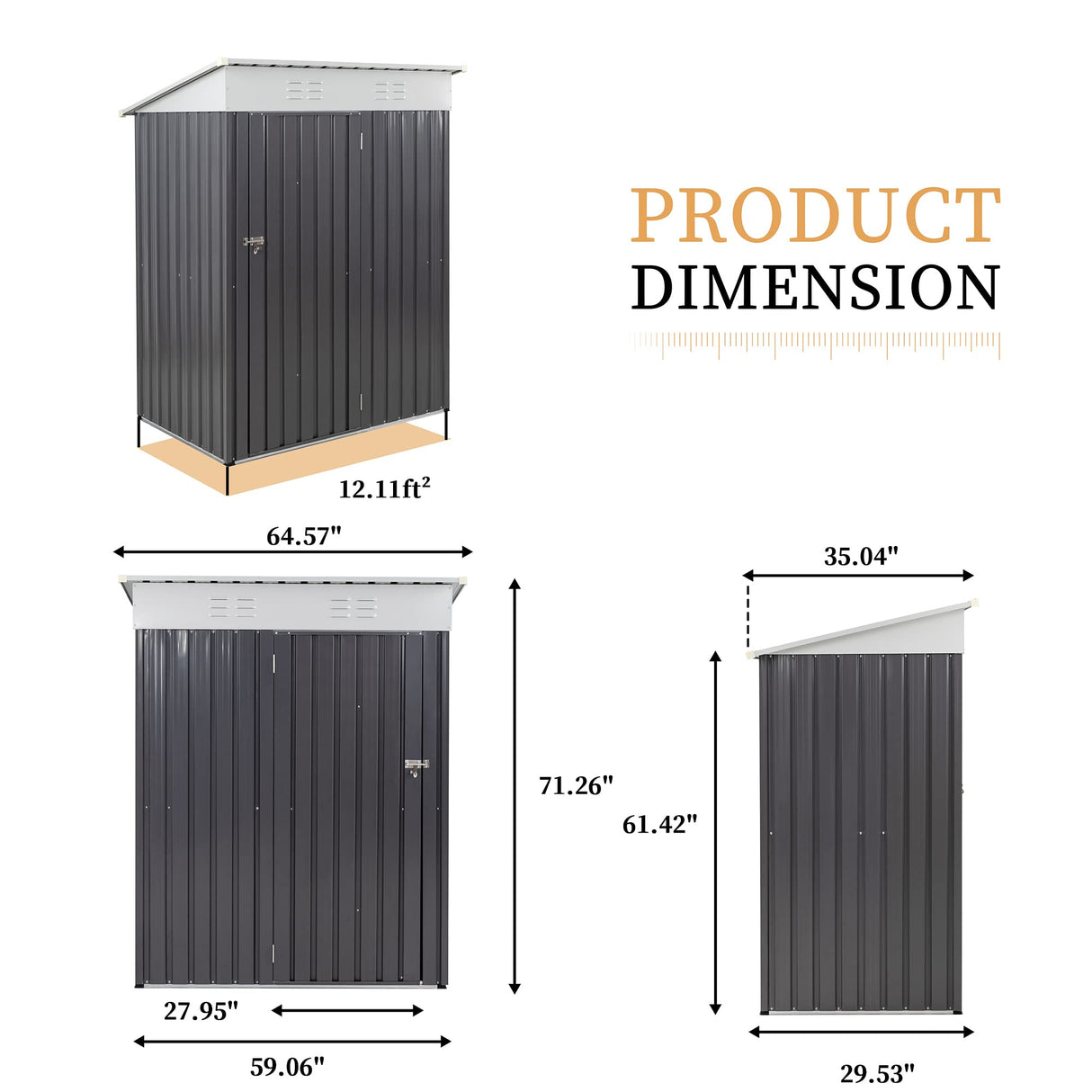 Vongrasig 5 x 3 x 6 FT Outdoor Storage Shed Clearance with Lockable Door Metal Garden Shed Steel Anti-Corrosion Storage House Waterproof Tool Shed for Backyard Patio, Lawn and Garden (Dark Gray) Vongrasig