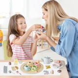 Smartwo Wooden Tea Party Set for Little Girls, 30 PCS Wooden Tea Set for Toddlers 1-3, Pretend Play Kids Wood Tea Set Toy, Play Kitchen Accessories with Play Food, Improve Imagination Smartwo