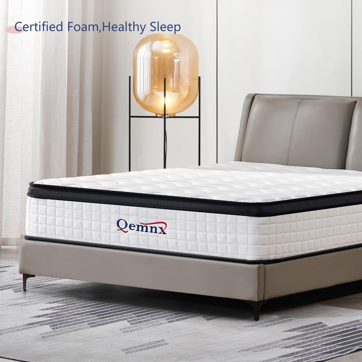 QEMNX 12 Inch Queen Hybrid Mattress – Medium Firm, Memory Foam & Responsive Pocket Springs, Enhanced Edge Support, Motion Isolation, Pressure Relief, Eco-Friendly, Compressed for Easy Setup QEMNX