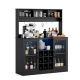 Wine Bar Cabinet with Led Light, Coffee Bar Cabinet with Power Outlet,Kitchen Buffet Sideboard with Storage, 6 Hooks,9 Wink Racks and Adjustable Shelf, for Home and Kitchen Dining Living Room Mochalight