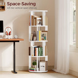MAHANCRIS 4-Tier Rotating Bookshelf, 360° Spinning Bookshelf Tower, Floor Standing Round Revolving Bookcase, Display Rack for Books, CDs, for Living Room, Study, Bedroom, White BKWT6401 MAHANCRIS