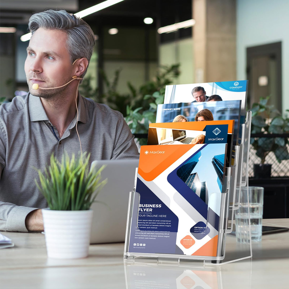 MaxGear Acrylic Brochure Holder 8.5 x 11 inch, 4 Tier Clear Literature Organizer Magazine Stand Display with Removable Divider for 4 x 9 inch Brochures, Pamphlet, Wall Mount or Countertop, 1 Pack MaxGear