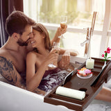 Premium Bamboo Bathtub Caddy Tray - Bath Tray - Bath Tub Tray Table for Bathtub - Expandable Size, Fits Most Bath Tubs - Brown Banlilu