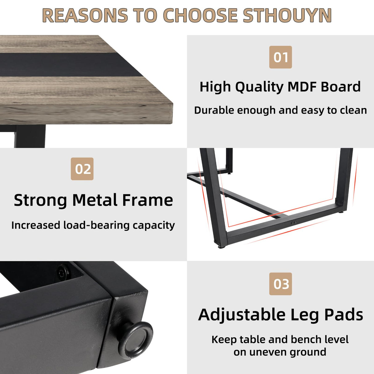 STHOUYN 71" 6ft Large Dinner Table for 6 8 Seat Dining Room Table, Rectangular Farmhouse Modern Kitchen Long Black & Grey Industrial Conference (Grey) STHOUYN