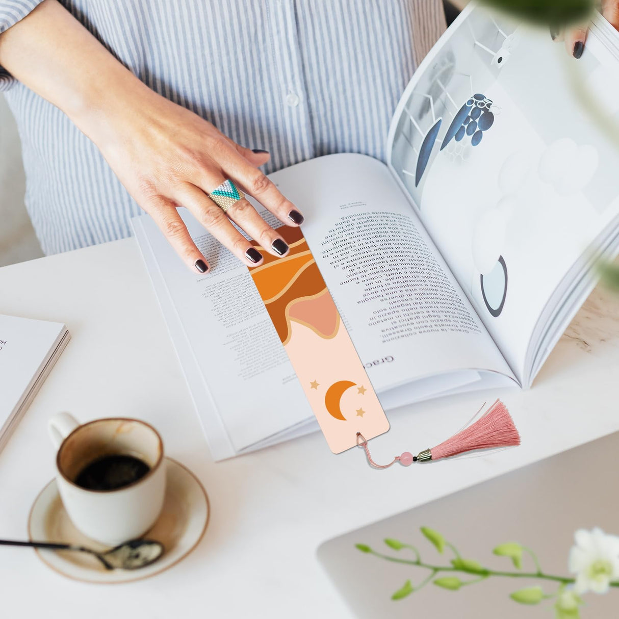 JOOZ 4 Pack Easy Paint by Numbers Kit for Adults, Wood Bookmarks Paint by Numbers for Book Lovers, DIY Mountain Sunset Moon Oil Painting by Number Bookmarks with Tassel for Gift 7x2 Inch JOOZ