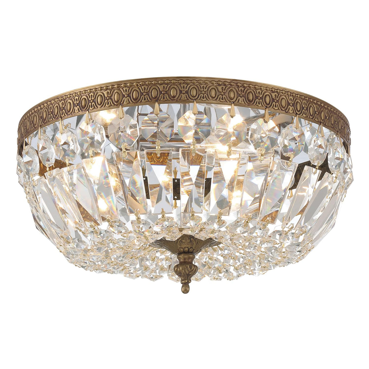 Crystorama 3 Light Clear Italian Crystal Olde Brass Flush Mount Crystorama