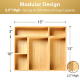 Umilife Drawer Organizer Storage Boxes, 2.5" High Bamboo Drawer Dividers, 5 Rearrangeable Bins for Kitchen, Office Desktop, Clothing, Makeup, vanity, Jewelry Umilife