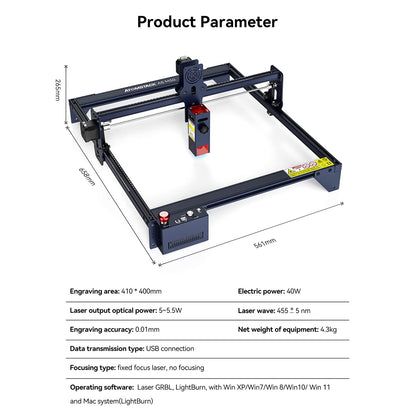 ATOMSTACK A5 M50 Laser Engraver, 40W Laser Cutter with 0.08mm Fixed-Focus Compressed Laser Spot and Eye Protection Glass, Laser Engraving Machine for Wood Metal, Engraving Area 410x400mm - WoodArtSupply