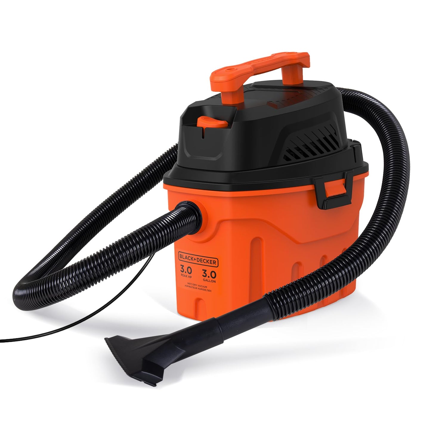 BLACK+DECKER Shop Vacuum Wet and Dry, 3 Gallon 3.0 Peak HP, 3-in-1 Portable Shop Vacuum with Accessories, Vacuum Cleaner for Home, Pet and Car(BDXV18910P-3) - WoodArtSupply