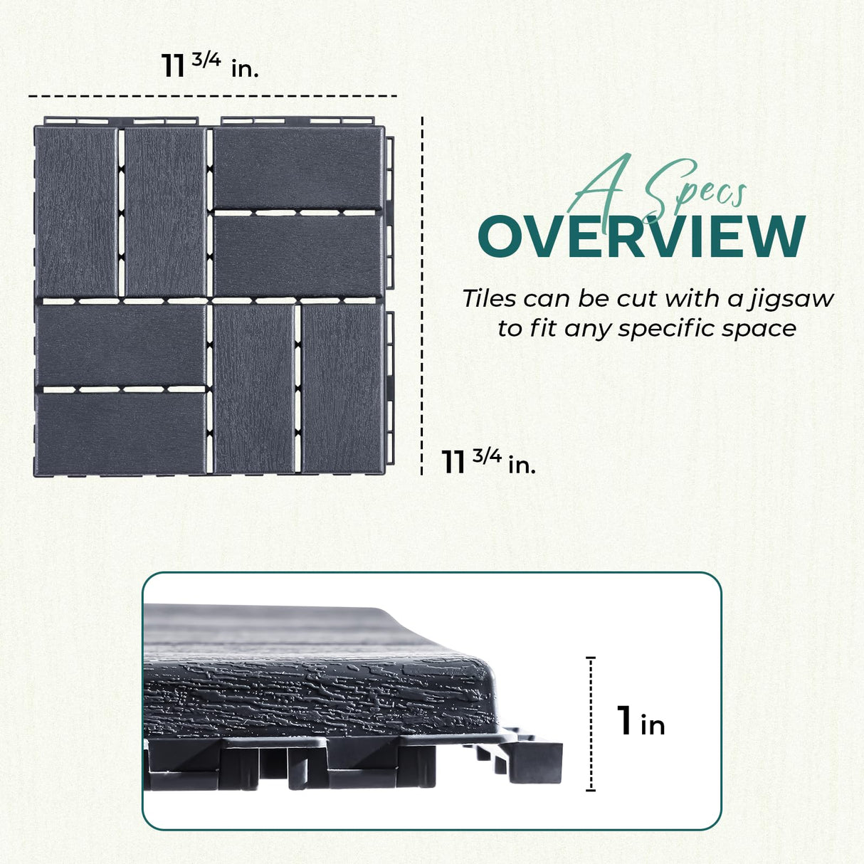 IDZO Plastic Interlocking Deck Tiles - 9PCS Waterproof Outdoor Flooring, All Weather Use Patio Tiles, Decking Checker Pattern, 12 x 12 x 0.7 Inches, Dark Grey IDZO