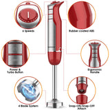 Blackcow Immersion Blender Handheld,800W Powerful Electric Hand Blender with 6-Speed&Turbo,Electric Mixer Handheld for kitchen,Smoothie,Soup,Baby Food,Puree,Drinks,RoseRed Blackcow