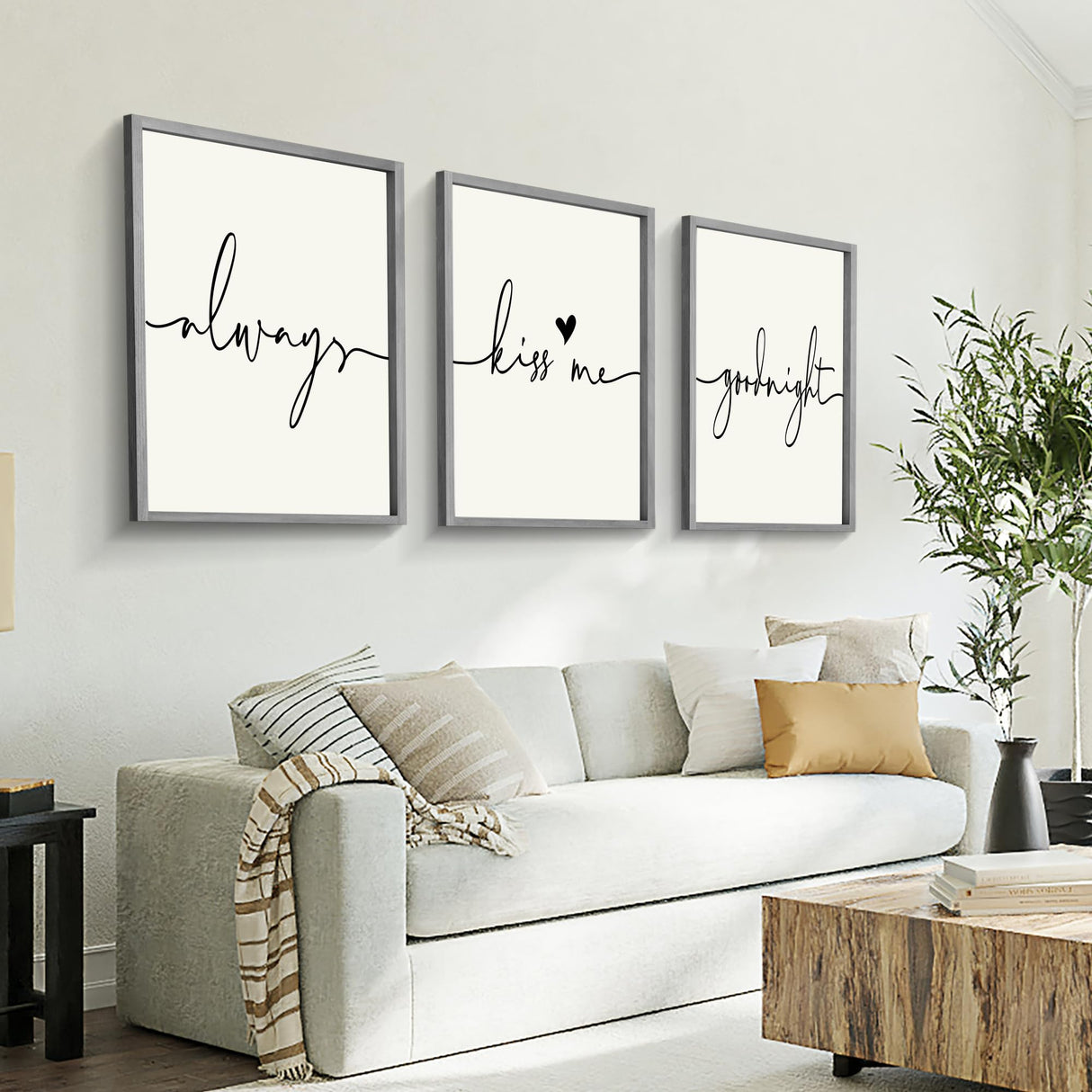 Set of 3 Framed Always Kiss Me Sign 11"x14" Living Room Wall Decor for Farmhouse Rustic Home Wall Art Wood Signs Houmury