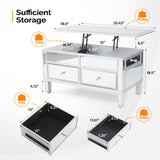 VINGLI Mirrored Lift Top Coffee Table, Assembled Modern Coffee Table with Drawers for Living Room (Silver, 35'' x 19'' x 18'') VINGLI