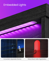 VASAGLE TV Stand with LED Lights for TVs up to 70 Inch, Entertainment Center with Open Glass Shelves, 2 Cabinets with Doors, 63-Inch Long, TV Console for Bedroom Living Room, Black ULTV330T21 VASAGLE