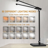 CHARYJOD Dimmable LED Desk Lamp with USB Charging Port, 50 Lighting Modes Dual Swing Arm Architect Table Lamp Light Desk Lamp for Home Office Dorm Piano Nail CHARYJOD