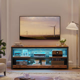 Bestier LED TV Stand for 55/60 Inch TVs, Gaming Entertainment Center with Adjustable Shelves, Modern Industrial Media Console with Storage Shelves for Living Room Bedroom, Rustic Brown Bestier