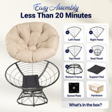 HomeVie 45'' Oversized Swivel Papasan Chair with Cushion and Frame – 7'' Thick Padded Seat + 1.75'' Support Pad, 450 lbs Capacity – Rotating Papasan Chair Frame – Suitable for Bedroom, or Reading Nook HomeVie