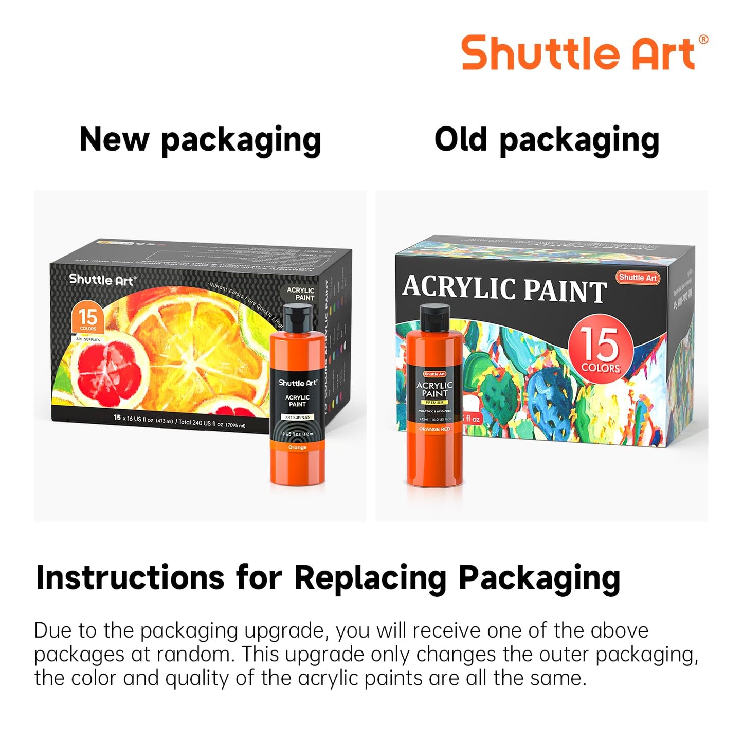 Shuttle Art Acrylic Paint, 15 Colors Acrylic Paint Large Bottle Set, 473ml/16oz Each, Rich Pigments, High Viscosity, Bulk Paint for Artists, Beginners and Kids on Rocks Crafts Canvas Wood Cer - WoodArtSupply