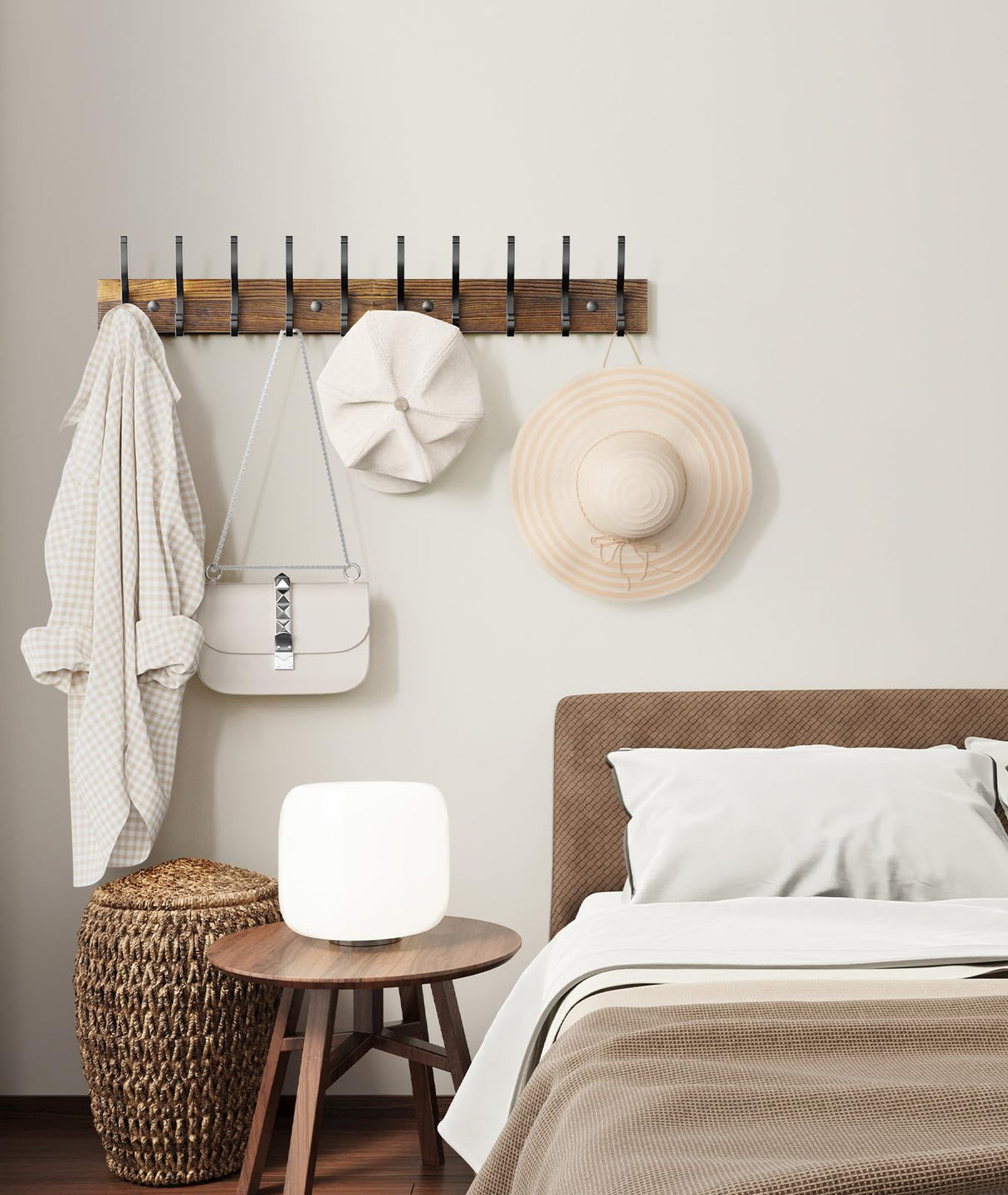 Optish 16.2" Wooden Coat Rack Wall Mount, Rustic Coat Hooks Wall Mounted, 1 Pack Wall Coat Rack with Hanger for Hat, Clothes, Bags, Jacket. etc Optish