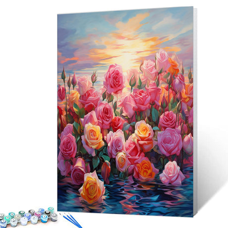 Tucocoo Sea of Roses Paint by Numbers Kits 16x20 inch Canvas DIY Digital Oil Painting for Adults with Brushes and Acrylic Pigment, Bright Colors Beautiful Picture for Home Decor Gift (Without Frame) Tucocoo