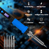Soldering Iron Kit, 90W LED Display Adjustable Temperature Soldering Iron Automatic Sleep Mode Soldering Gun with 5PCS Tips, Solder Wire, Stand, Flux, Welding Tool for Repair, Electric Repairing, DIY K KERNOWO