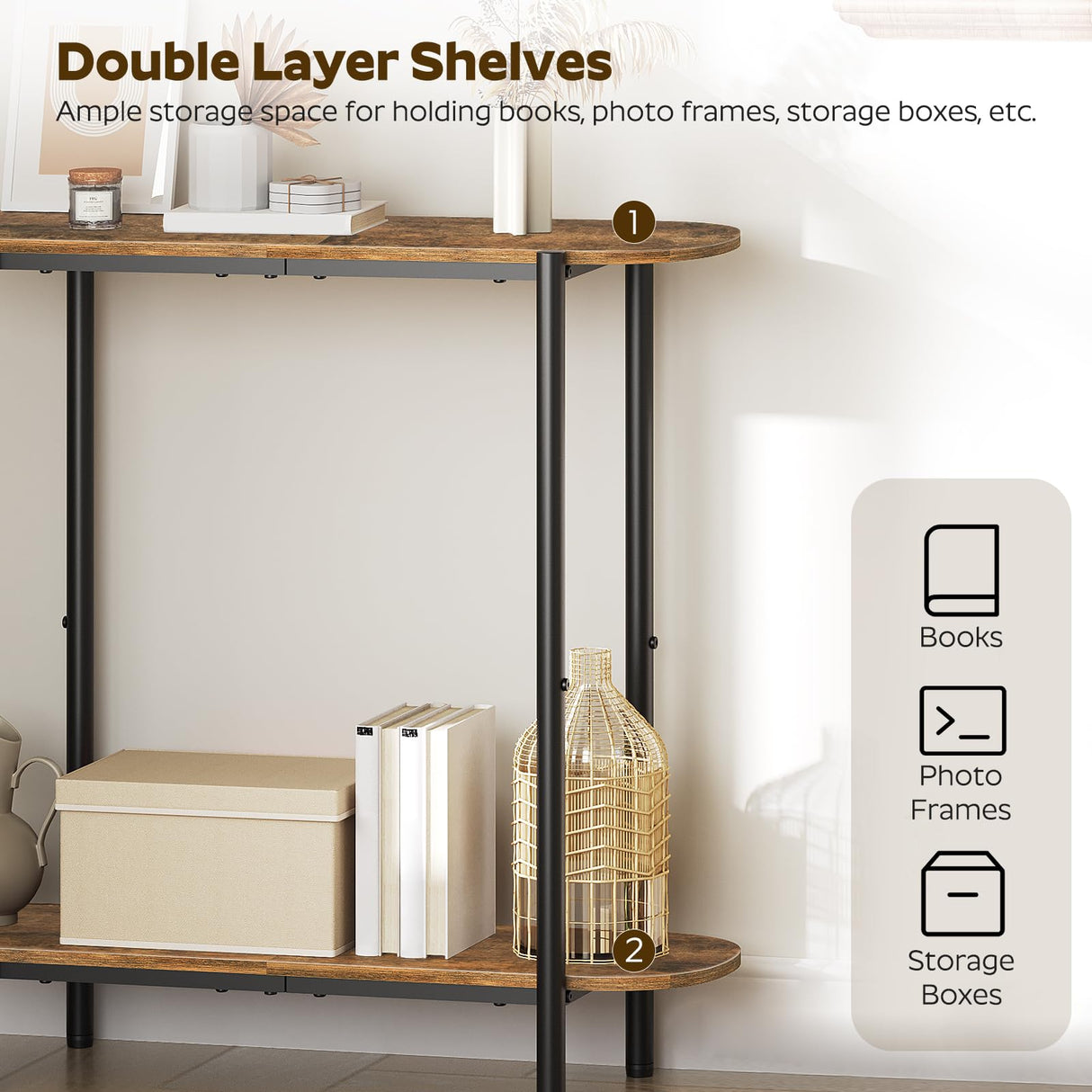 YATINEY Narrow Console Table, 2-Tier Small Entryway Table, 29.5" Thin Sofa Table with Storage, Behind Couch Table, Display Table, for Living Room, Hallway, Entryway, Rustic Brown and Black CT01BR YATINEY