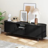 ONBRILL 69" TV Stand with Power Outlet for TVs up to 80", Entertainment Center with Storage and Drawer, TV Console with Adjustable Shelves and Sliding Door, TV Stand for Living Room, Bedroom, Black ONBRILL