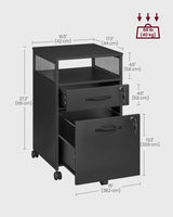 VASAGLE File Cabinet, Mobile Filing Cabinet with Wheels, 2 Lockable Drawers, Open Shelf, for A4, Letter Size, Hanging File Folders, Ink Black UOFC077B16 VASAGLE