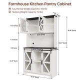 71" Tall Farmhouse Kitchen Pantry Storage Cabinet, Kitchen Storage Cabinets with LED Lights and Charging Station, Pantry Cabinet with Adjustable Shelves and Sliding Doors, Cupboard for Kitchen, White PPorfamilia
