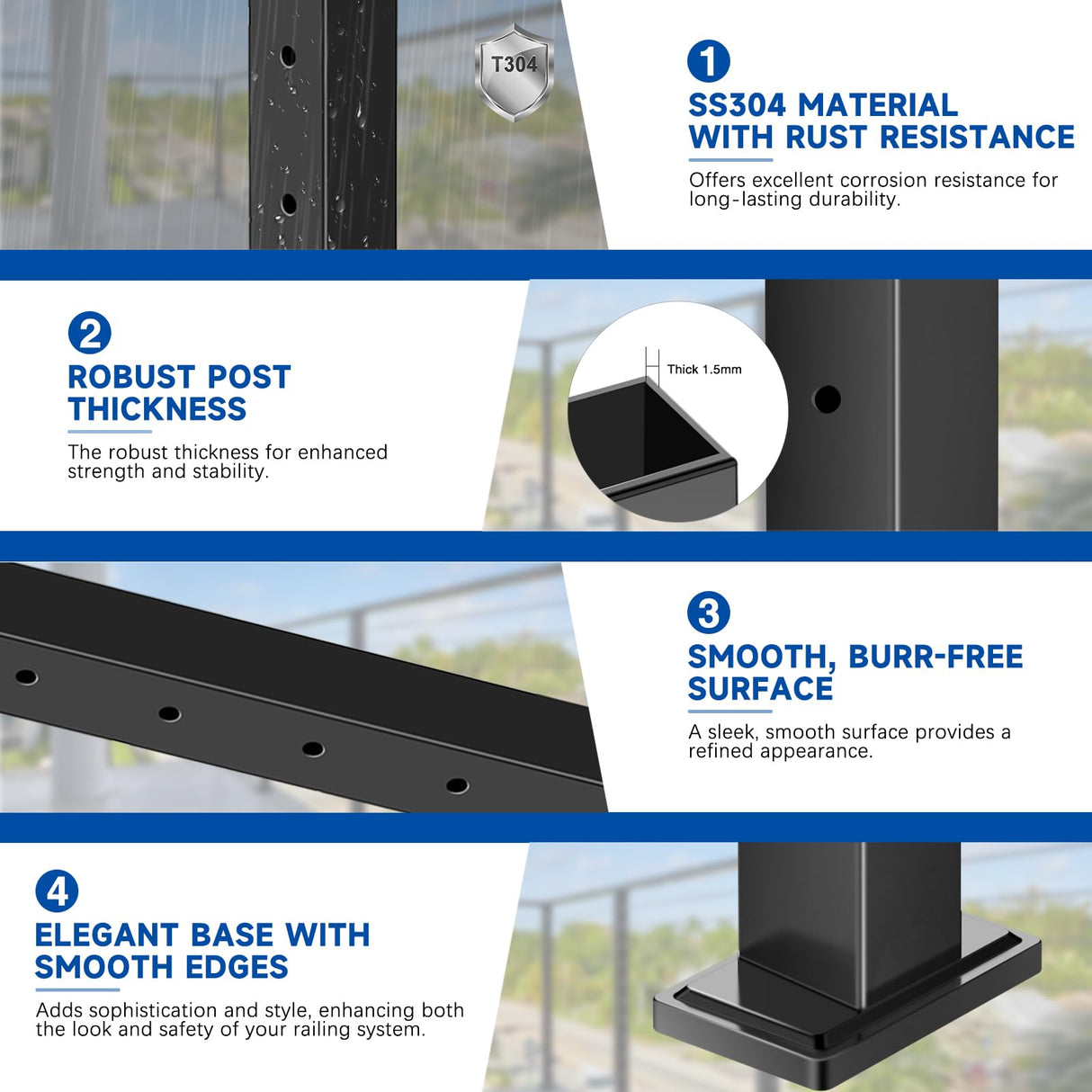 Gyykzz One-Stop Cable Railing Post Kit, 3 Pack Level Drilled Deck Post 36", Fixed Top Cable Railing System Including 3 Railing Post, 125ft Cable, 20 Terminal, 60 Cable Grommets (No Handrail) Gyykzz
