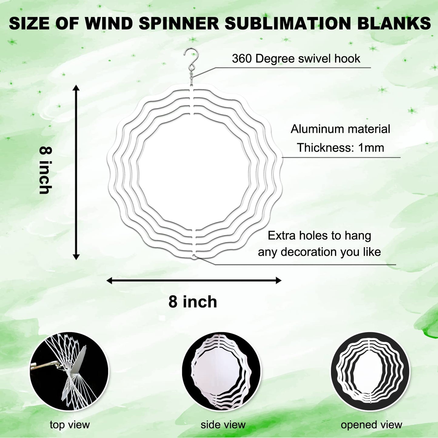 10 Pack 8 Inch Sublimation Wind Spinner Blanks, 3D Aluminum Wind Powered Kinetic Sculpture, Spinner Suspension Trim for Yards & Gardens（Round）