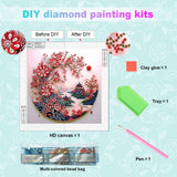 antor Special Shape Diamond Art Kit for Adults, 5D Diamond Painting Kits for Beginner, Crystal Rhinestone Landscape Painting with Red Plum Blossoms, DIY Diamond Painting for Home Wall Decor Gift antor