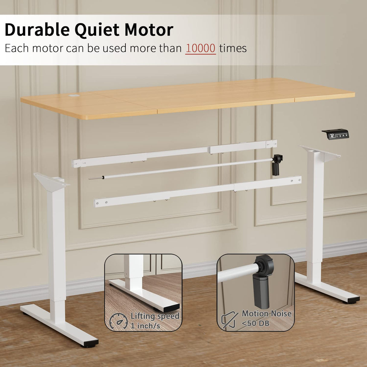 Furmax Electric Height Adjustable Standing Desk Large 63 x 24 Inches Sit Stand Up Desk Home Office Computer Desk Memory Preset with T-Shaped Metal Bracket, Wood Furmax