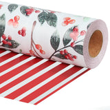 LaRibbons Reversible Christmas Wrapping Paper Roll, Vintage Red Berries & Red Stripe Gift Wrap for Christmas, Season Party, Xmas, 17 Inch x 33 Feet LaRibbons
